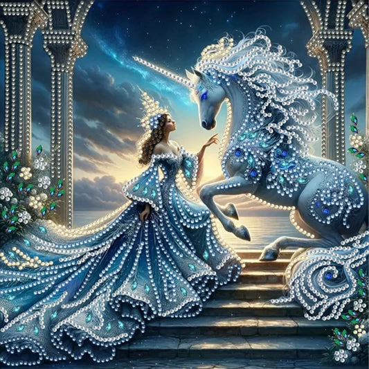 🦄 30*30 Blue Princess & Pet Unicorn Diamond Painting Kit - AB287 🦄