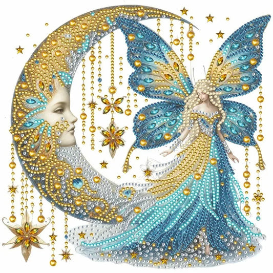 🧚 30*30  Fairy & Moon Gold and Blue Scene Diamond Painting Kit - AB277 🧚
