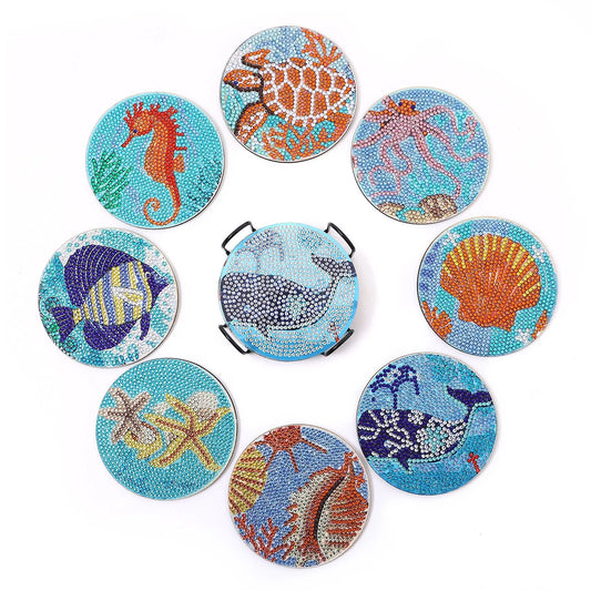 🌊 8pc Under the Sea Theme Diamond Painting Coaster Set with Stand - AA1136 🌊