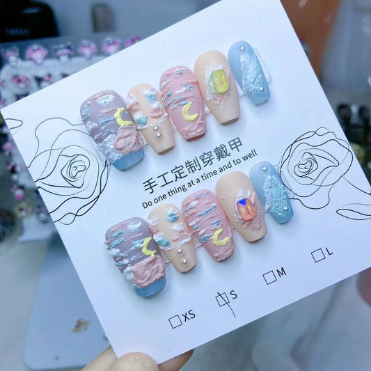 Sweet Clouds Moon Gypsum Glue press-on nails