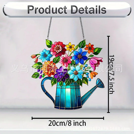 🌸 20*20 Flowers in a Watering Can 2D Acrylic Suncatcher 🌸