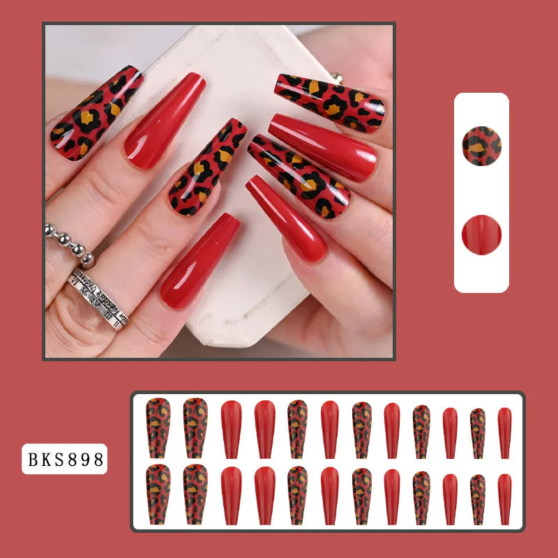 Bks898 Leopard Print Nail Tip|European and American Wear Nail Tip [Jelly Glue Polish Bar]]