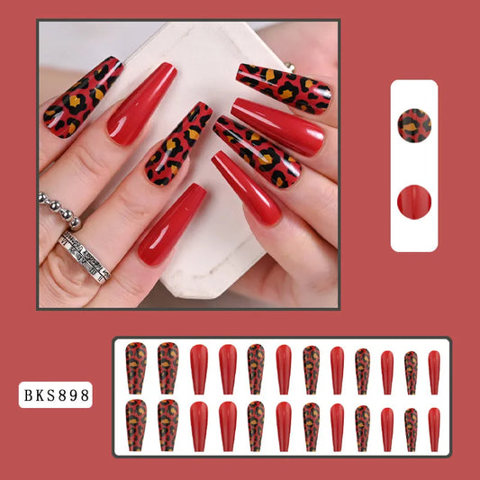 Bks898 Leopard Print Nail Tip|European and American Wear Nail Tip [Jelly Glue Polish Bar]]