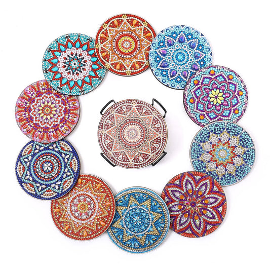 🌈 10pc Bohemian Style Diamond Painting Coaster Set with Stand - AA1131 🌈