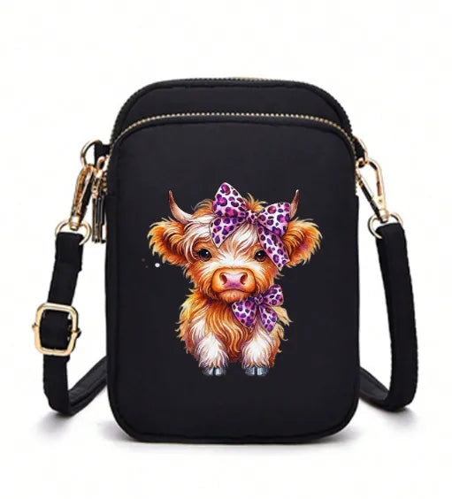 🎀🐮 Highland Cow Bag Pink Leopard Print Bow 🐮🎀