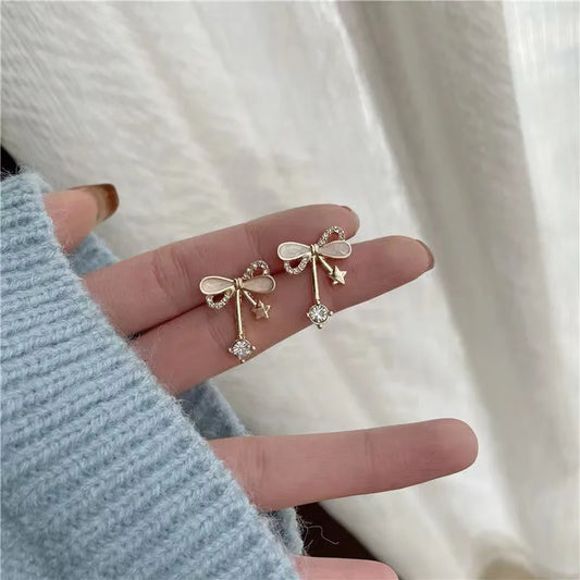 💖 Sweet Heart-Shaped Flower Bow Earrings 🌸