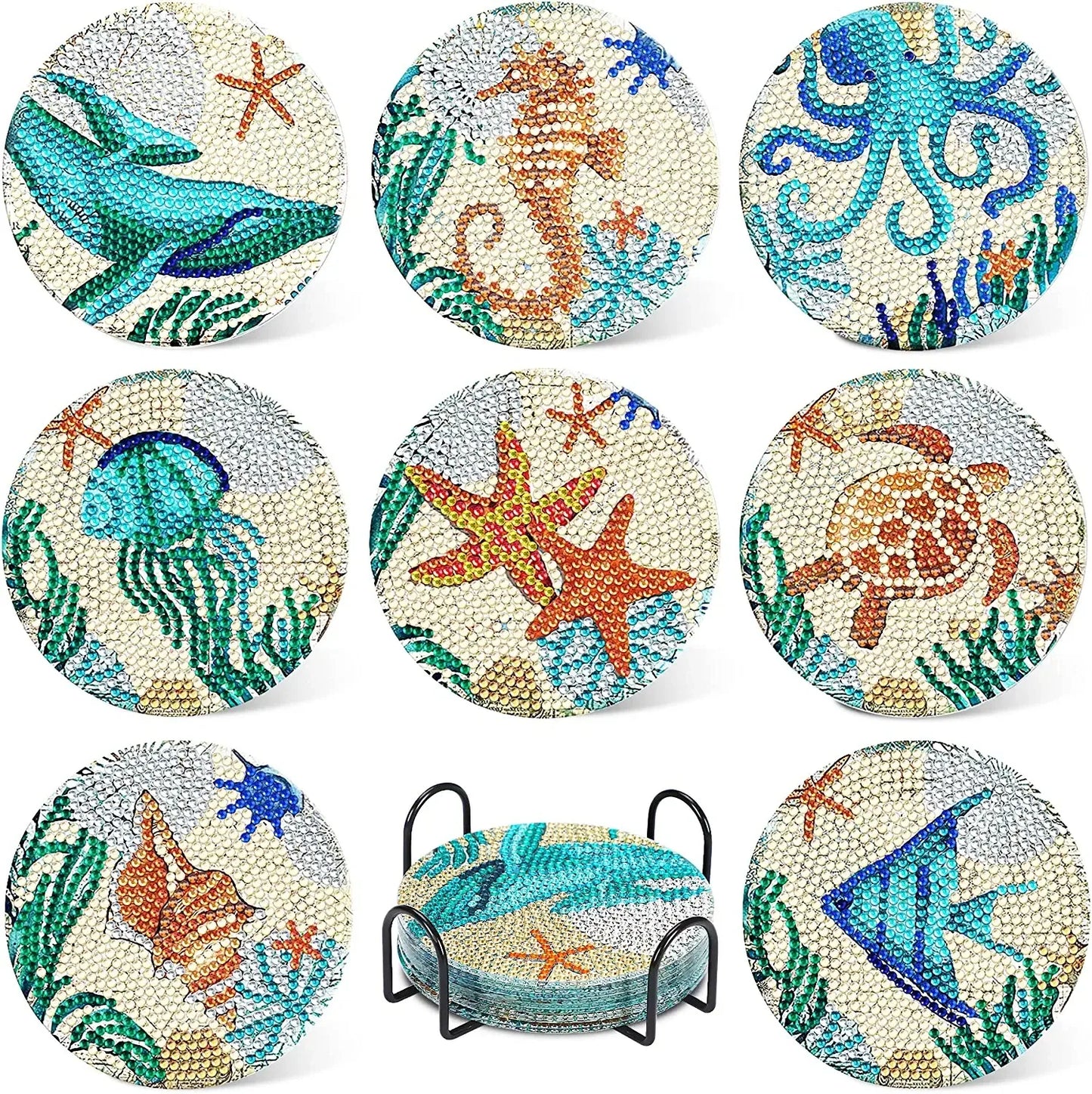 🐠 8pc Under the Sea Diamond Painting Coaster Set with Stand - AA1087 🐠