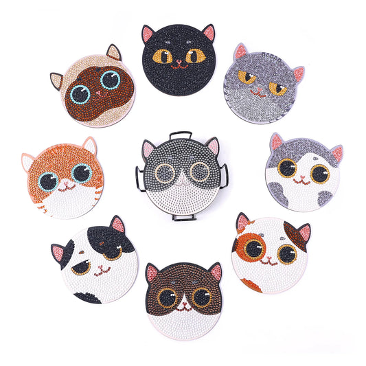 🐱 8pc Cats Diamond Painting Coaster Set with Stand - AA1144 🐱