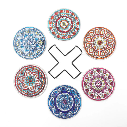 🧡 6pc Bohemian Mandala Diamond Painting Coaster Set with Stand  - AA1181 🧡