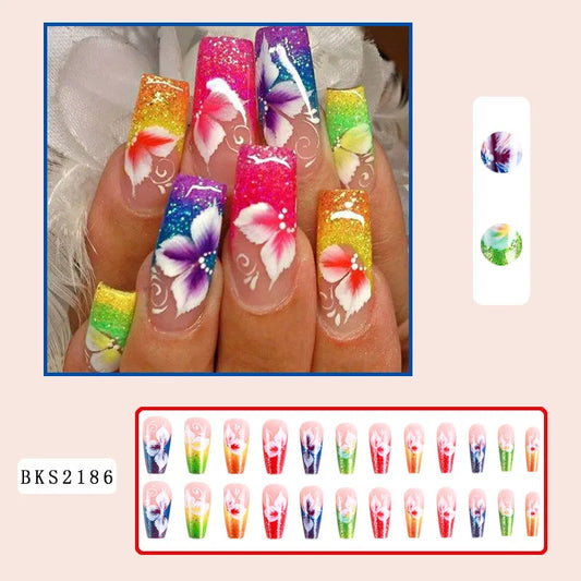 Bks2186 Colorful Flowers Nail Tip [Jelly Glue Model Polishing Strip]]