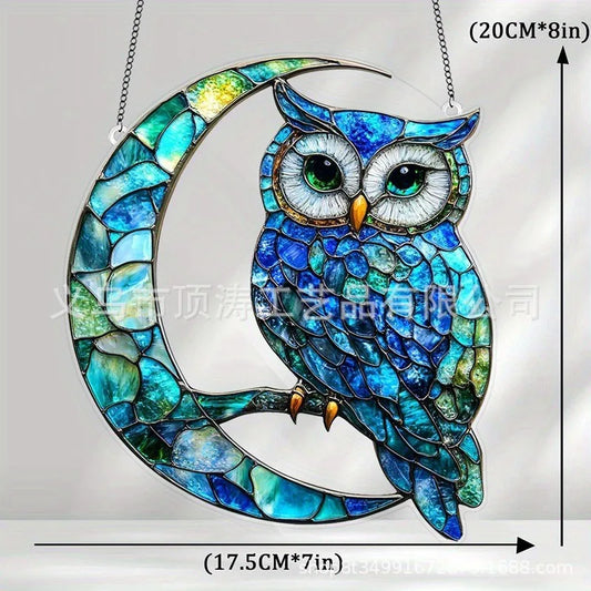 🌙🦉 20*20 Blue Moon & Owl 2D Acrylic Suncatcher 🦉🌙