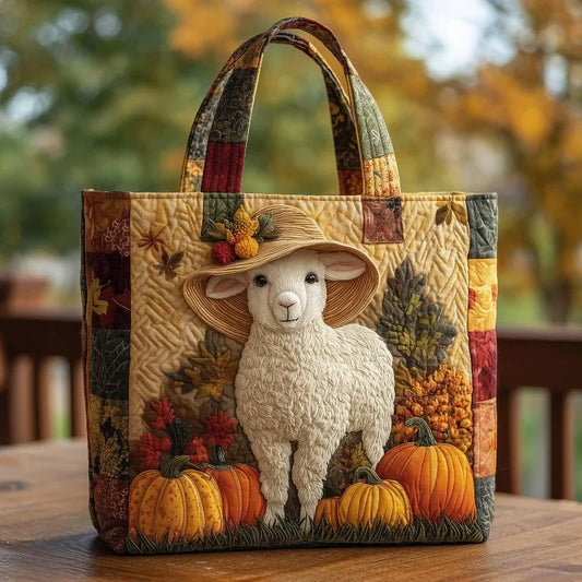 🐑🎩 Cute Sheep in a Hat Design Quilted Embroidered Tote Bag-  117|G320 🎩🐑