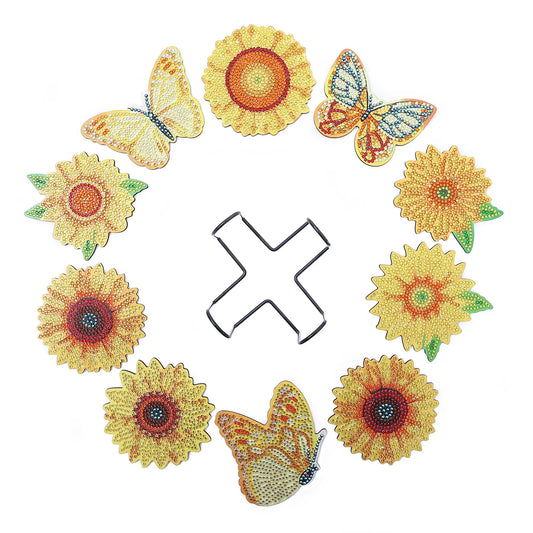 💛 10pc Yellow Butterfly & Flowers Diamond Painting Coaster Set with Stand  - AA1168 💛