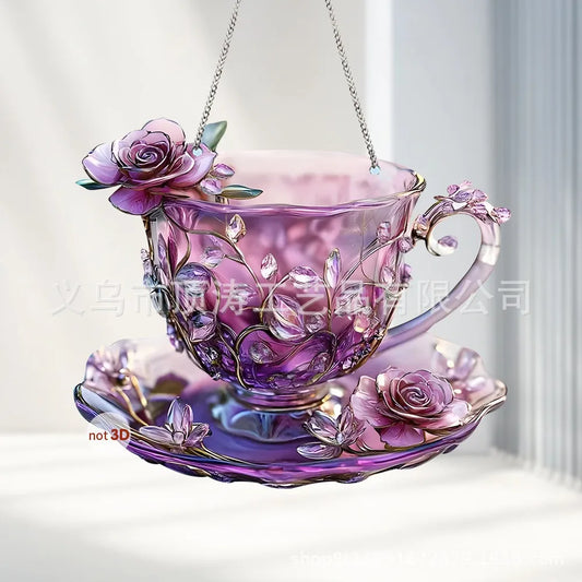 ☕💜 20*20 Purple Teacup 2D Acrylic Suncatcher 💜☕