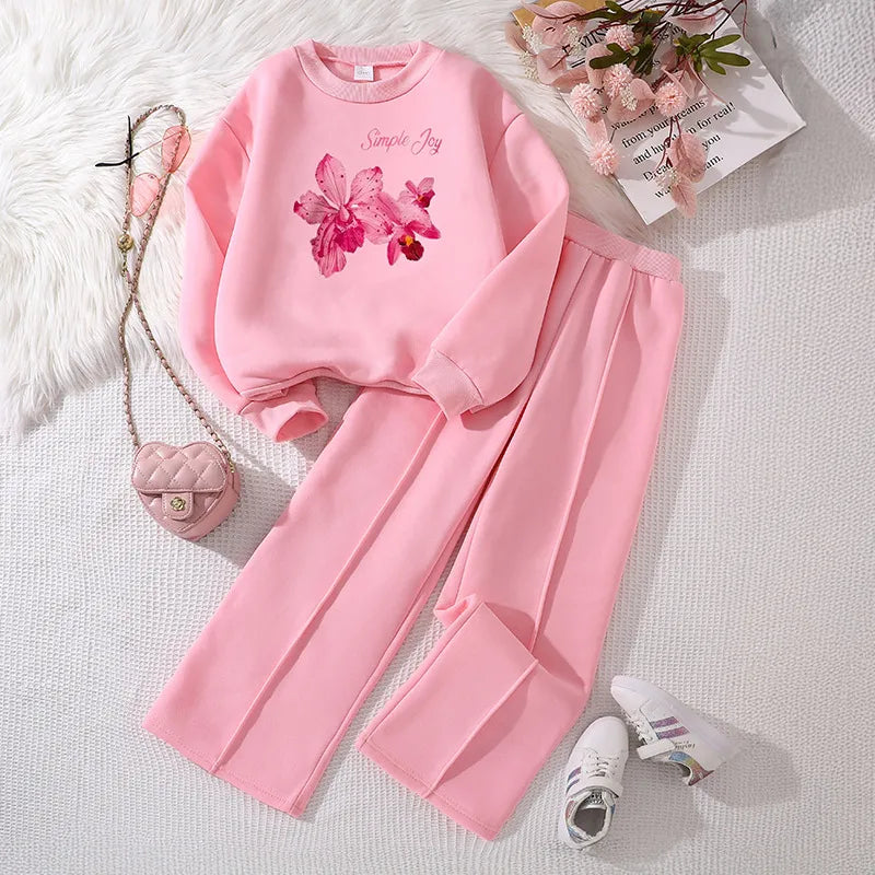 🍑🌸 Casual Elegant Peach Floral Girls Clothing Set 🌸🍑