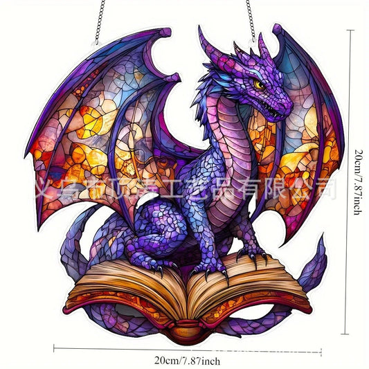 🐉📚 20*20 Purple Dragon on Book 2D Acrylic Suncatcher 📚🐉