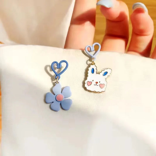 💙 Blue Flower & Bunny Offset Earring Set 🐰