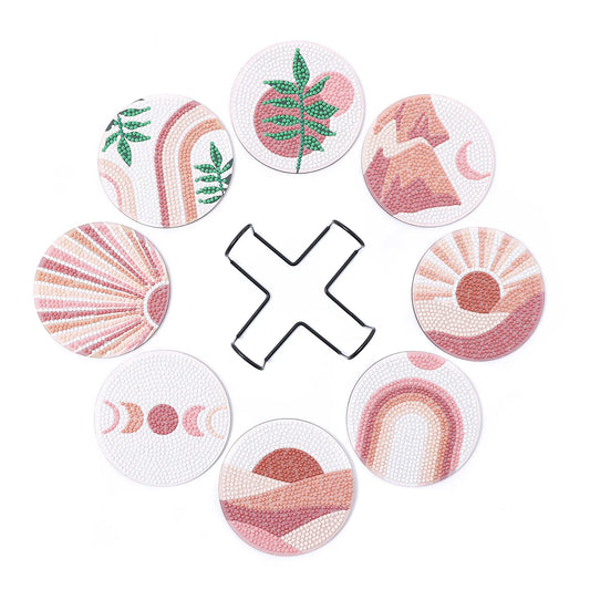 🌸 6pc Pink Abstract Nature Diamond Painting Coaster Set with Stand  - AA1164 🌸