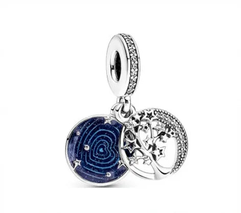 🌌🌳 Silver & Blue Galaxy Tree of Life Charm 🌳🌌