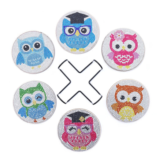 🦉 6pc Owl Diamond Painting Coaster Set with Stand - AA1179 🦉
