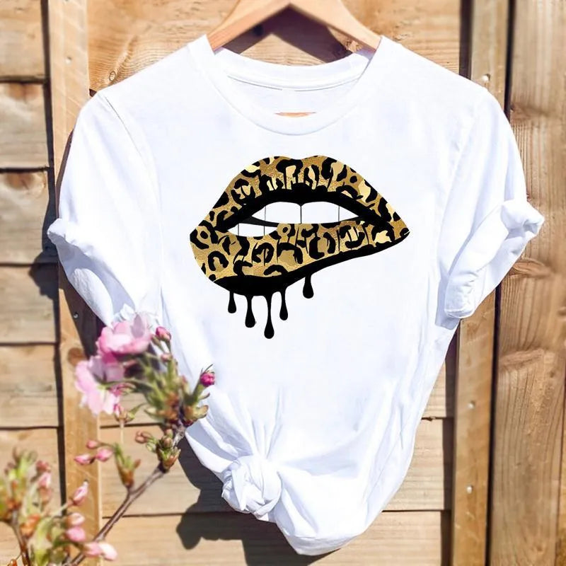 Leopard Print/Black Lips T-Shirt