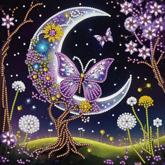 ✨ 30*30  Purple Butterfly & Silver Moon Whimsical Tree Diamond Painting Kit - AB231 ✨