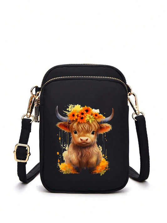 🐮🧡 Highland Cow Bag Orange Flowers 🧡🐮