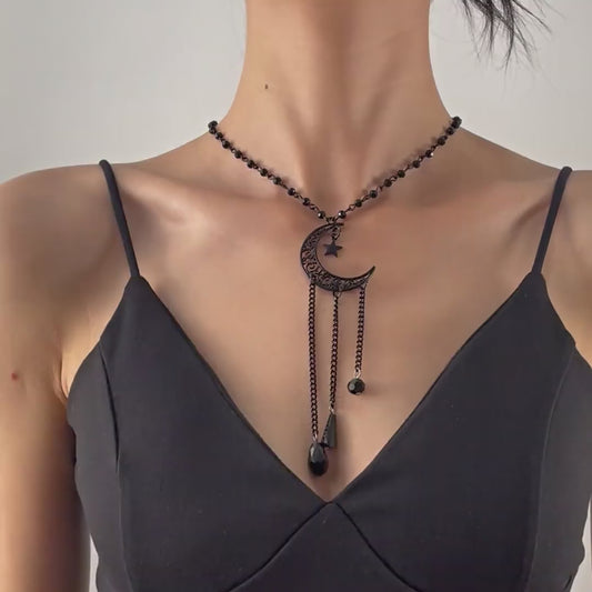 🖤⭐ Gothic Retro Star & Moon Black Necklace ⭐🖤