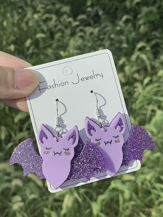 Glittery Lilac Bat Earrings
