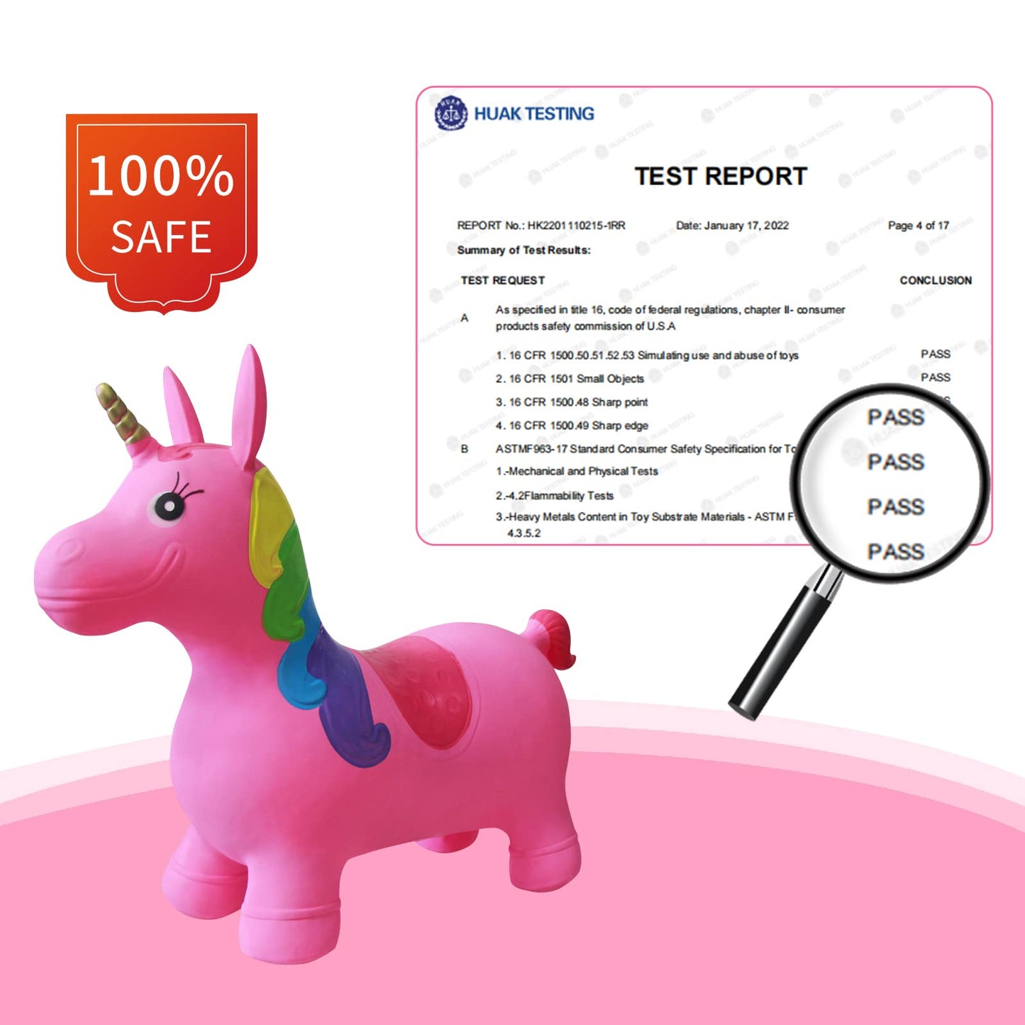 Pink Unicorn Inflatable Bouncy Hopper Ride-On Toy