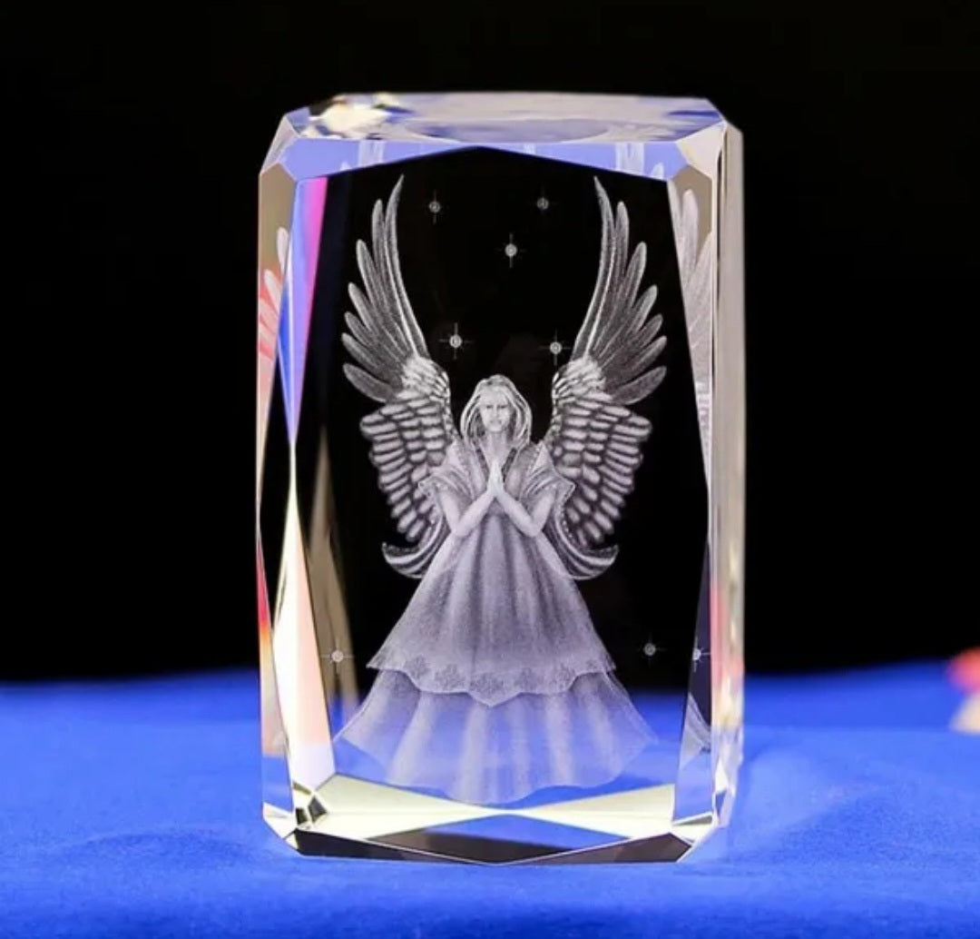 ✨👼 Crystal Guardian Angel – 3D Laser Engraved Cube 👼✨