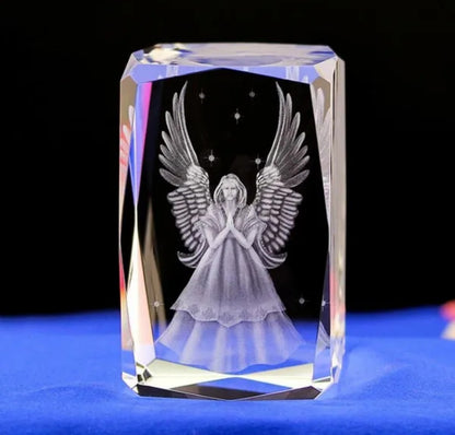 ✨👼 Crystal Guardian Angel – 3D Laser Engraved Cube 👼✨
