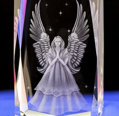 ✨👼 Crystal Guardian Angel – 3D Laser Engraved Cube 👼✨