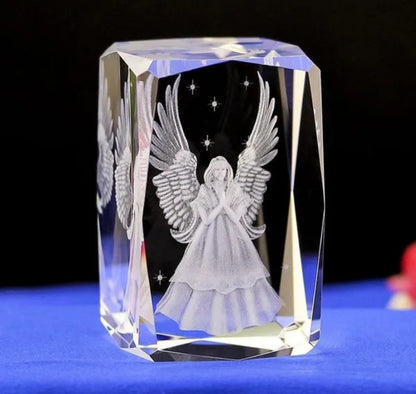 ✨👼 Crystal Guardian Angel – 3D Laser Engraved Cube 👼✨