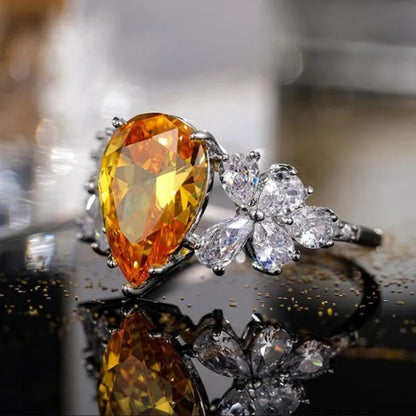 💛💍 Pear Citrine Crystal Ring 💍💛