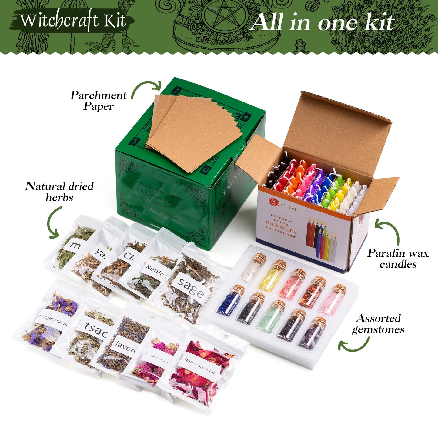 🔮✨ Amazing 90-Piece Witchcraft Starter Kit – Spells, Crystals & Candles ✨🔮