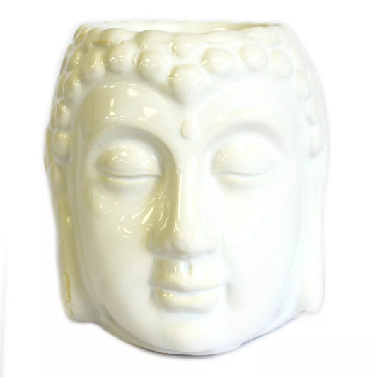 🤍🕉️ Ceramic Buddha Head Oil Burner – White 🕉️🤍
