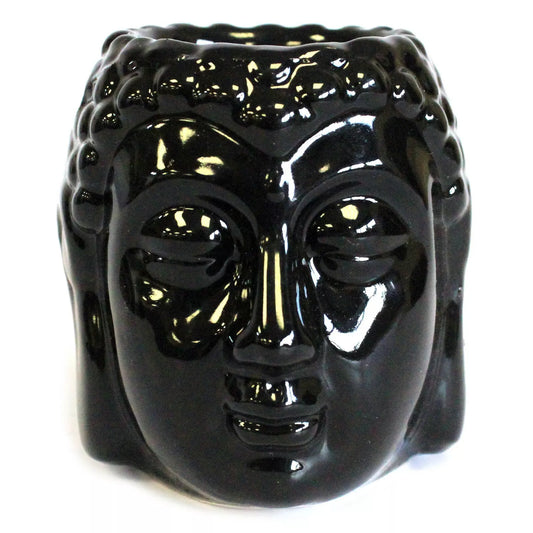 🖤🕉️ Ceramic Buddha Head Oil Burner – Black 🕉️🖤