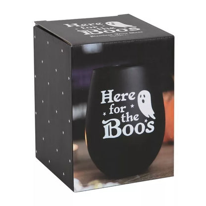 👻🍷 Stemless Wine Glass – “Here for the Boos” 🍷👻