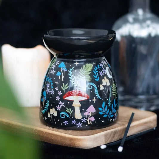🍄✨ Ceramic Black Round Dark Forest Mushroom Tea Light Wax Melt / Oil Burner ✨🍄