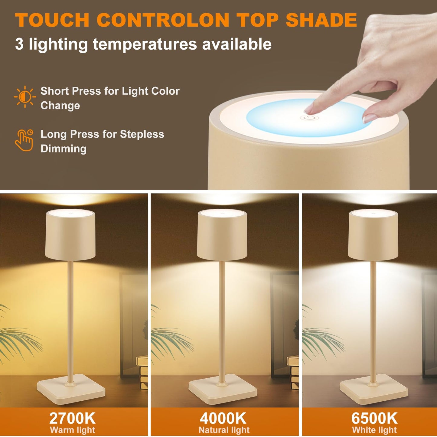 2 Pack Cordless Rechargeable LED Table Lamps - Sand