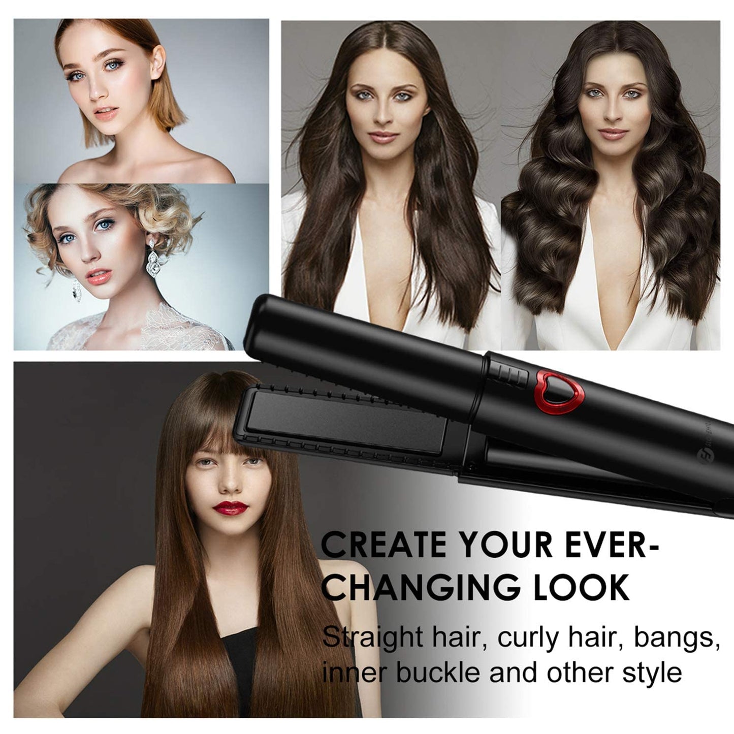 Mini Cordless Hair Straightener and Curler - Black