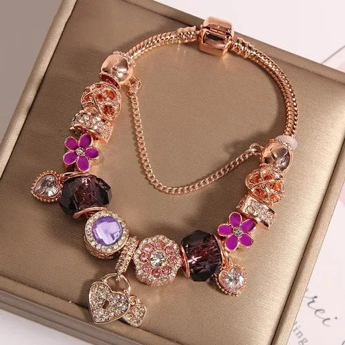 💜 Small Purple Flower Crystal Fairy-Style Bracelet 💜