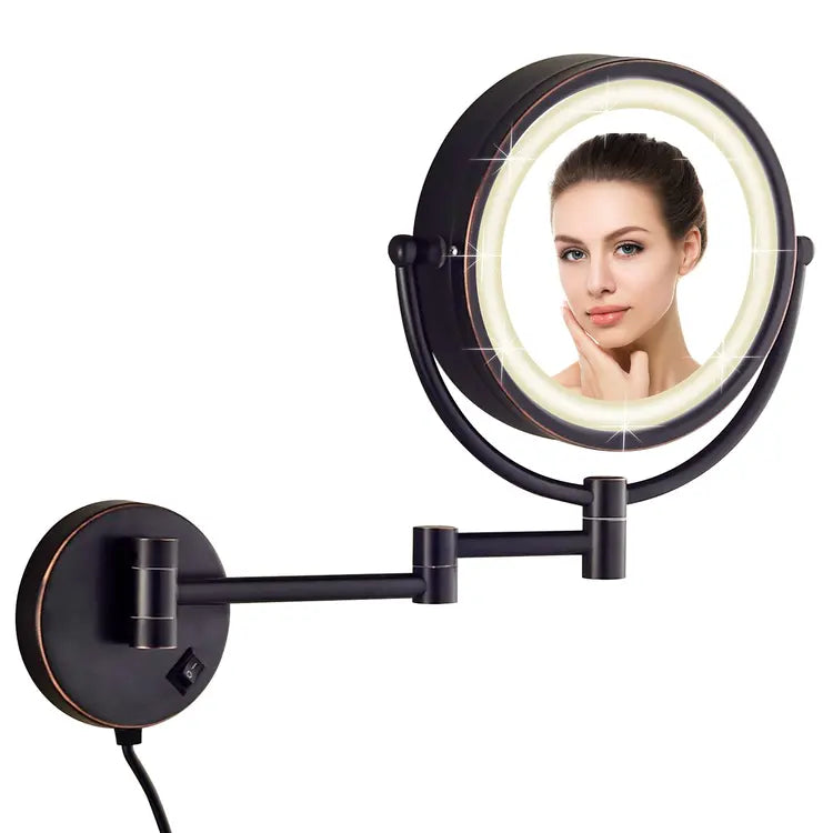 LED 20cm 360° Rotatable Wall Mounted Magnifying Mirror - Bronze
