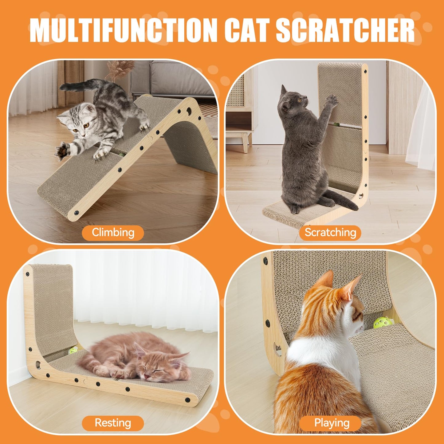 60cm Tall L Shape Cat Scratcher Pad with Catnip & Toy Ball