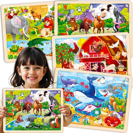 🧩🐾 4pc Wooden Animal Jigsaw Puzzles 🐾🧩