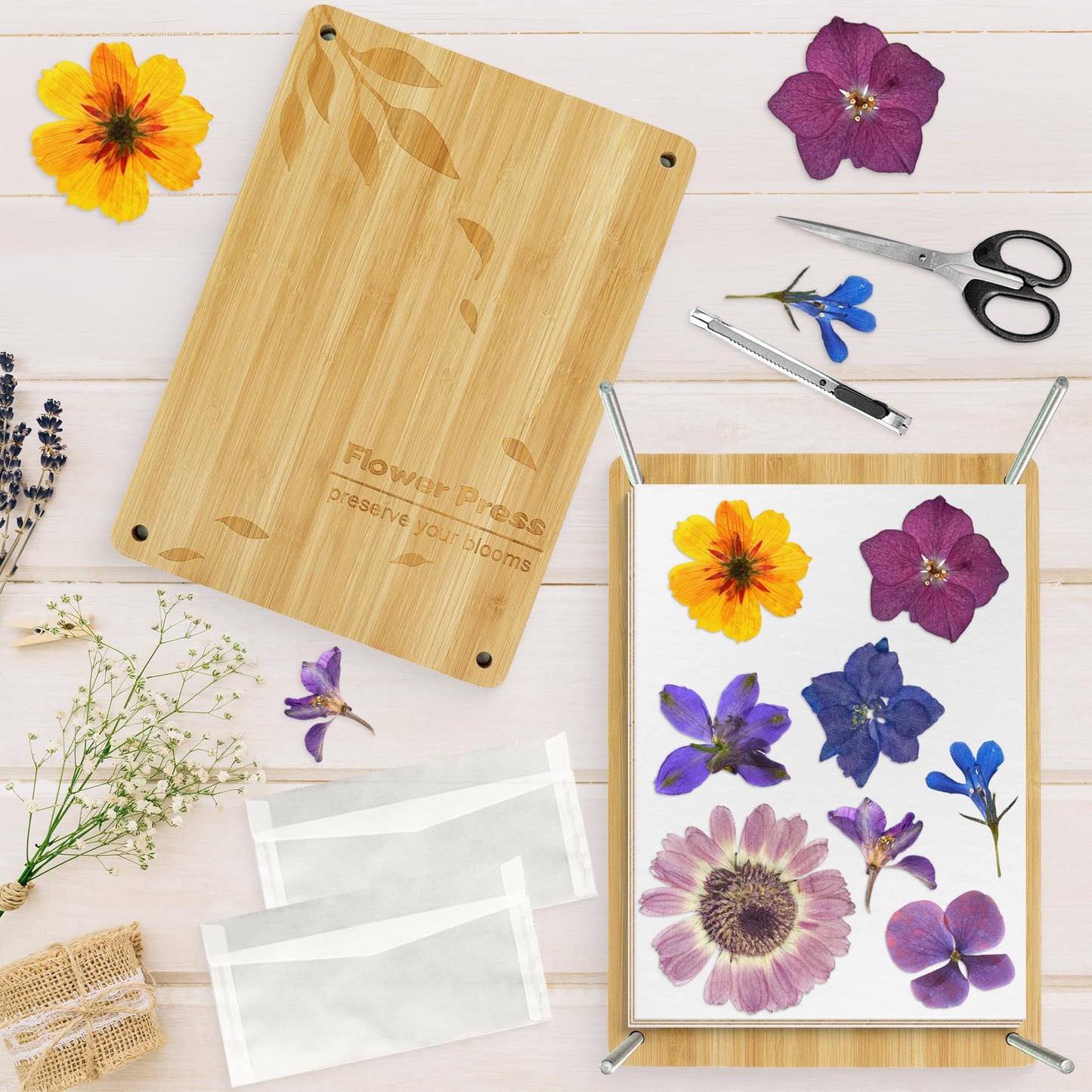 Large Flower Press Kit for Adults & Kids with Accessories for DIY Crafts & Dried Flowers