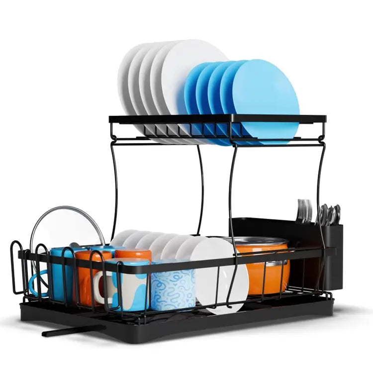 2-Tier Dish Drying Rack with Drip Tray & Utensil Holder
