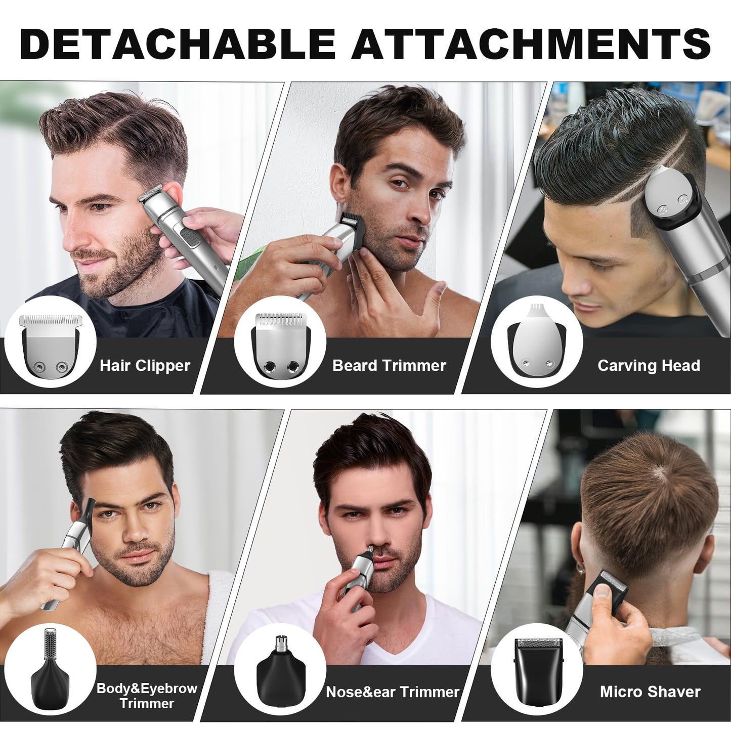 Grey Men's Electric Body Hair Trimmer Cordless Grooming Kit