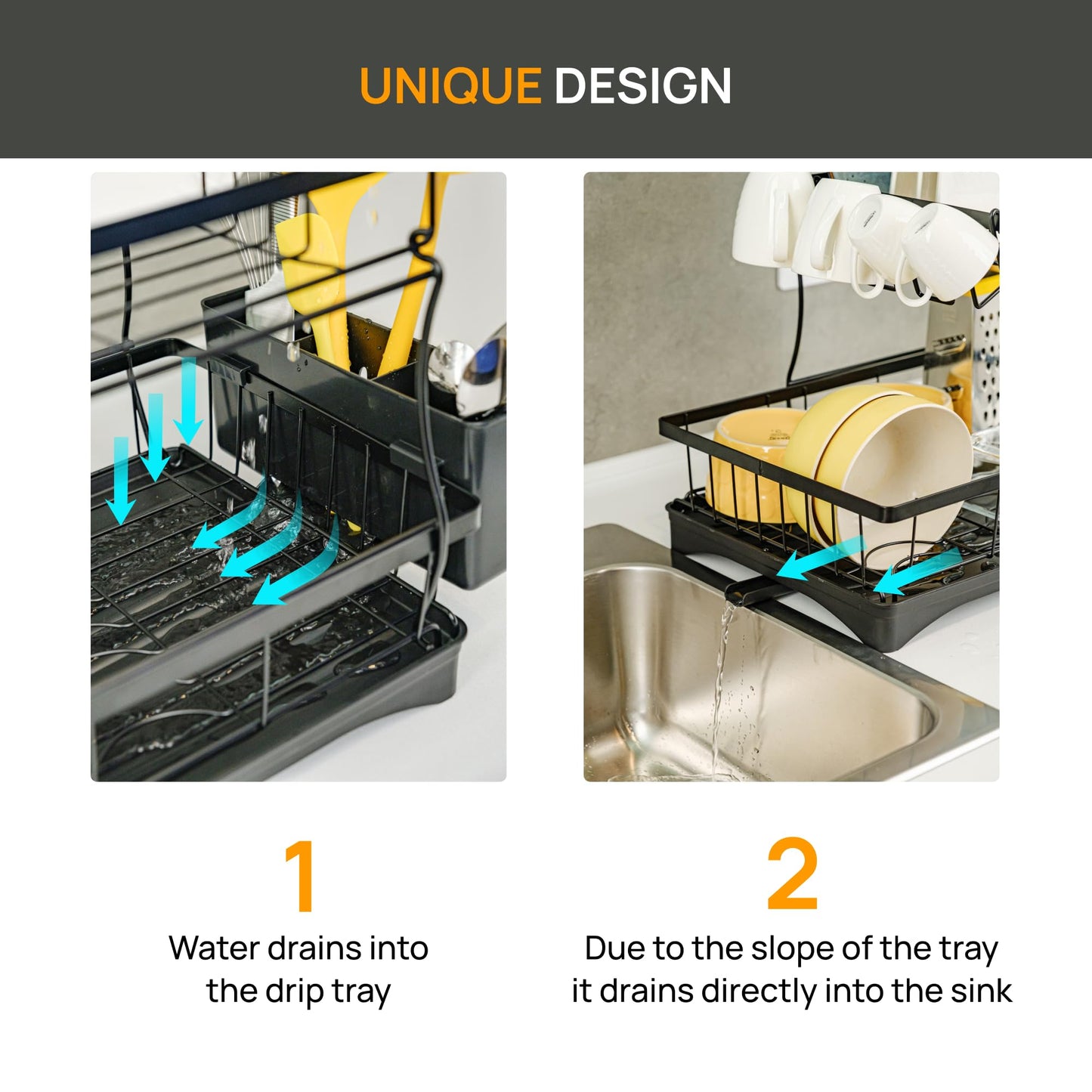 2-Tier Dish Drying Rack with Drip Tray & Utensil Holder